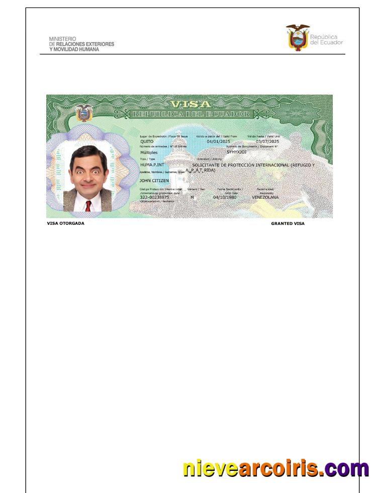 Ecuador travel visa, version 3